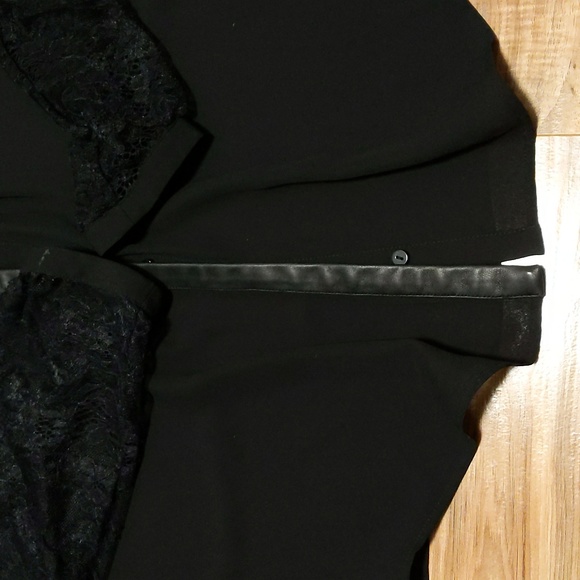 The Kooples Lace Chiffon Button Up Blouse with Leather Trim - Picture 4 of 8